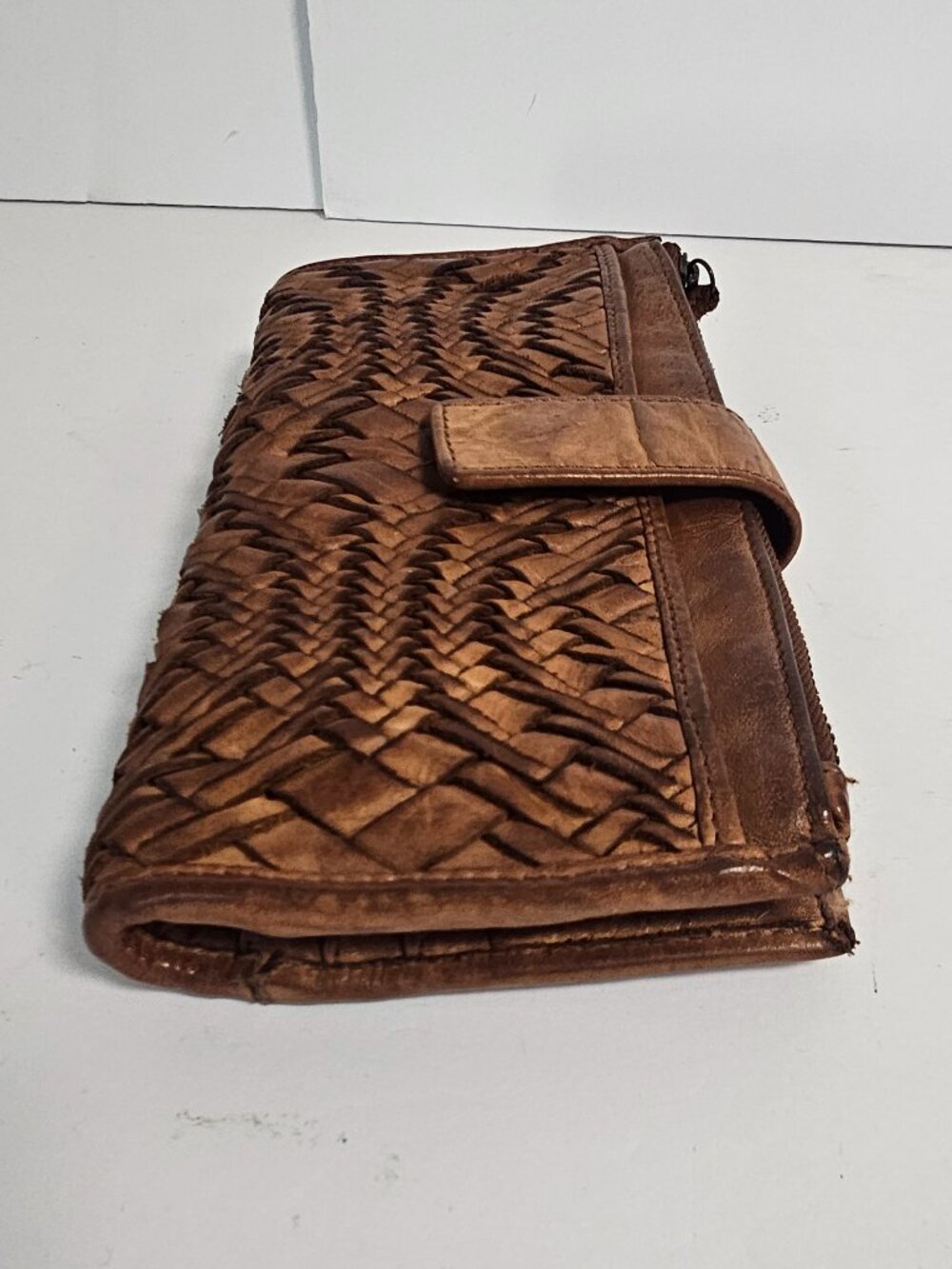 Wallet Brown Woven Leather Boho Casual Bi-Fold - Picture 9 of 11